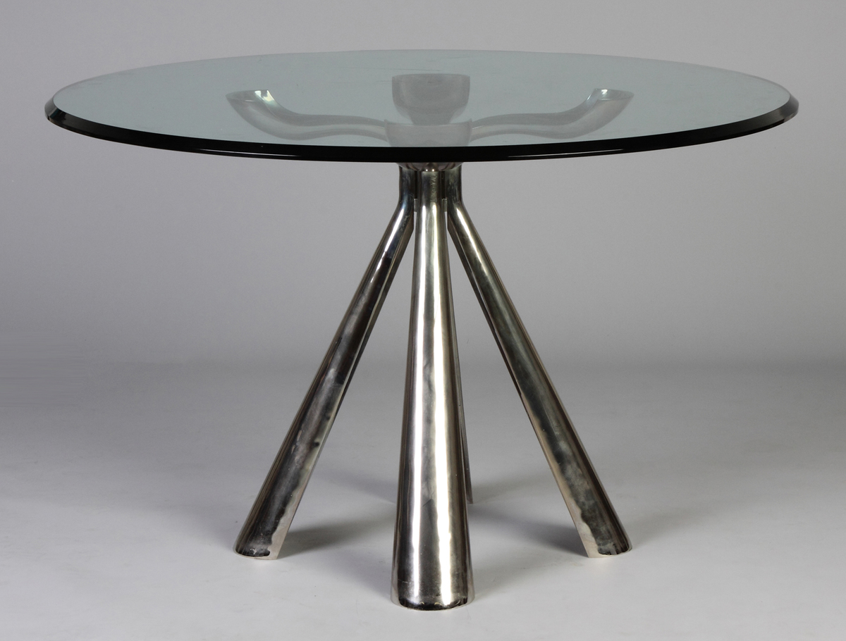 Appraisal: Saporiti Table w Chrome Plated Base and Beveled Glass Top