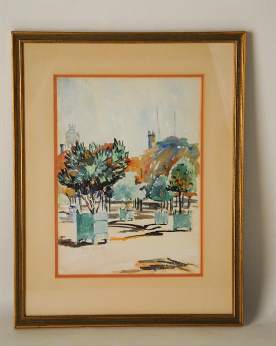 Appraisal: Jamos Grady Village Park Scene Watercolor Signed lower left Framed