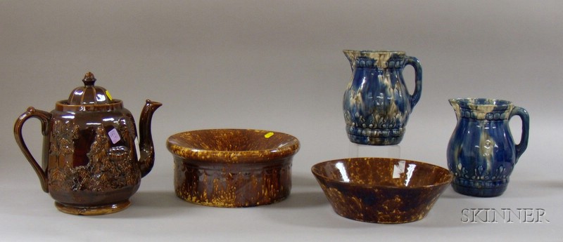 Appraisal: Three Rockingham Glazed Ceramic Items and a Pair of Glazed