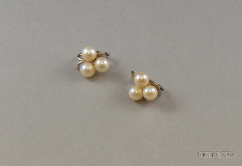 Appraisal: Pair of kt White Gold Clover-form Pearl Earclips