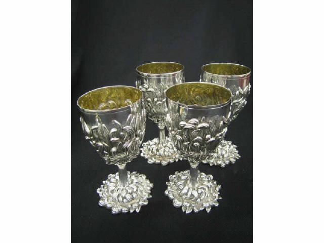 Appraisal: Sterling Silver Goblets Chrysanthemum Design elaborate troy ounces