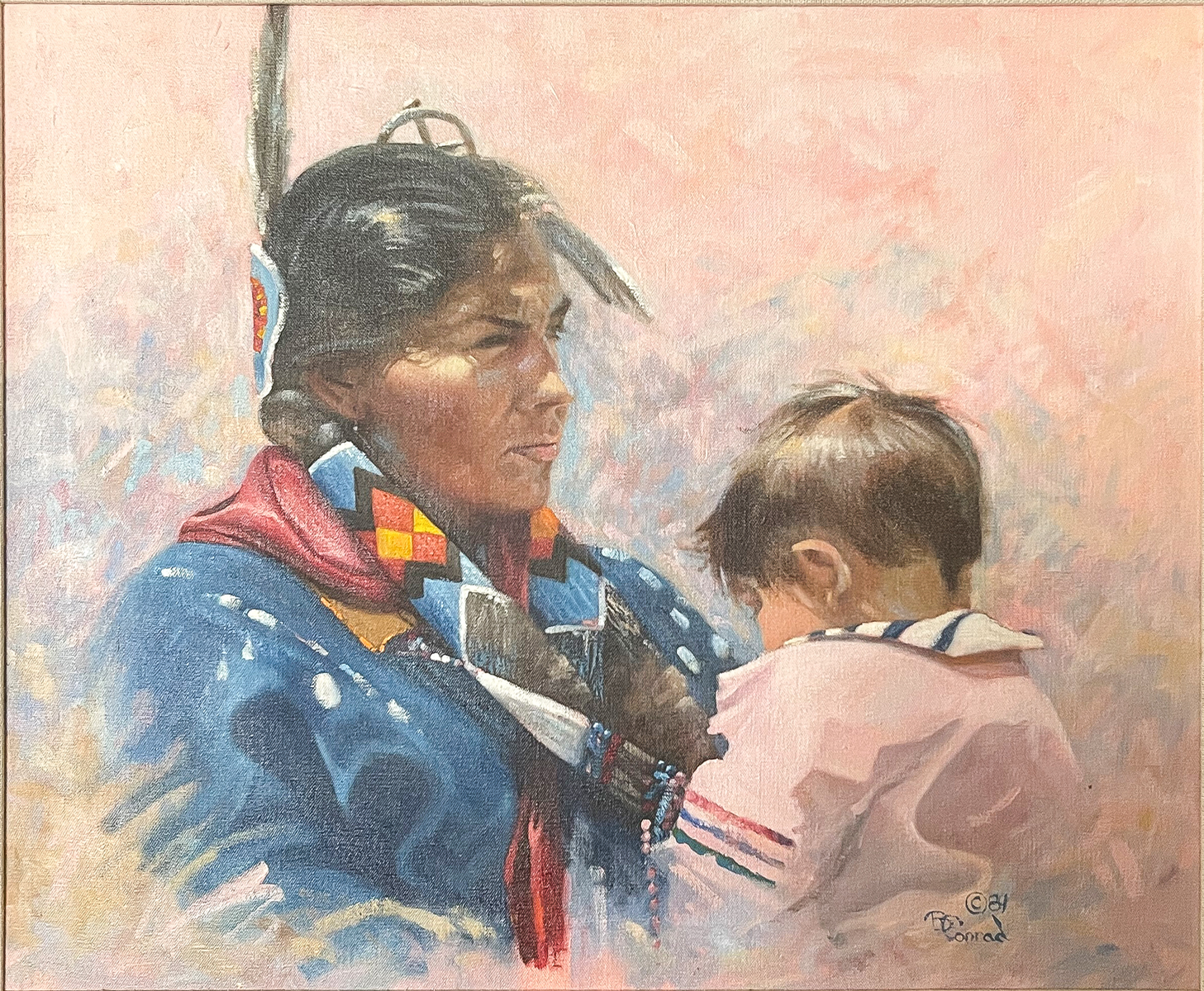 Appraisal: CONRAD Bonnie American b Native American Mother and Child Oil