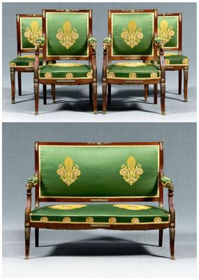 Appraisal: th century Empire salon suite comprising a settee two armchairs