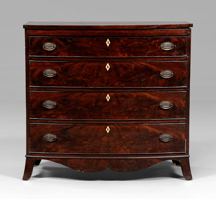 Appraisal: Federal style bow-front chest mahogany with four graduated dovetailed drawers