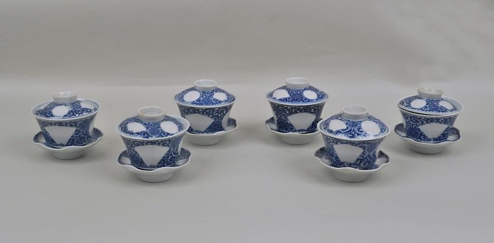 Appraisal: Group Six Chinese Porcelain B W Tea Bowls with lids