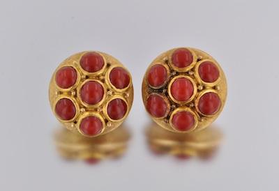 Appraisal: A Pair of Coral Earclips k yellow gold earclips of