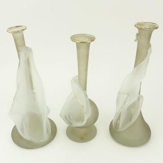 Appraisal: Set of Three Frosted Art Glass Vases Pontil bottoms Signed