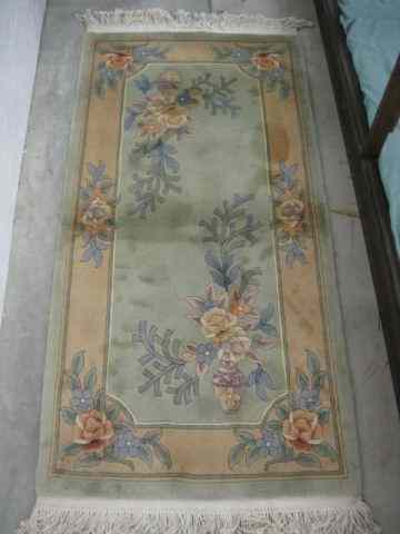 Appraisal: Chinese Handmade Sculptured Wool Rug floral on green soft pastels