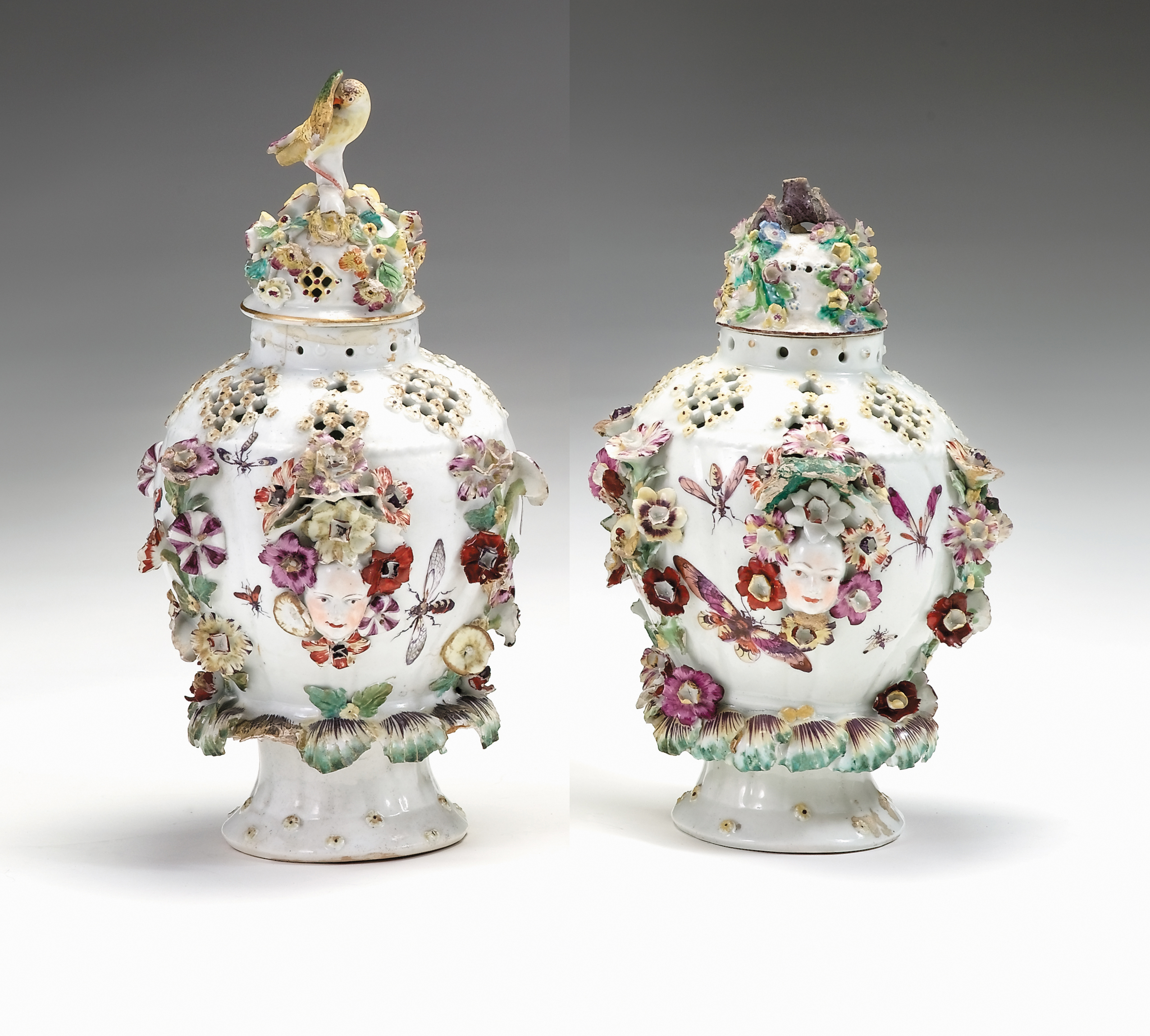 Appraisal: Pair of English painted 'frill' covered vases bow or derby