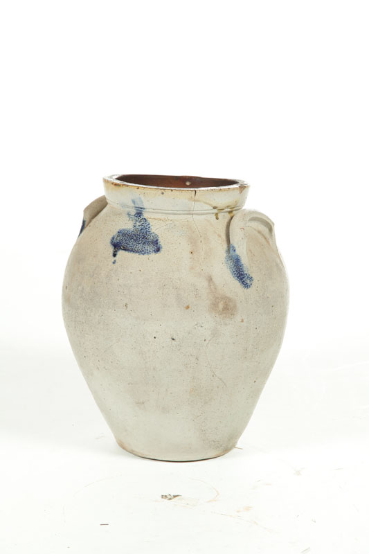 Appraisal: STONEWARE CROCK Mid th century Three-gallon impressed and cobalt highlighted