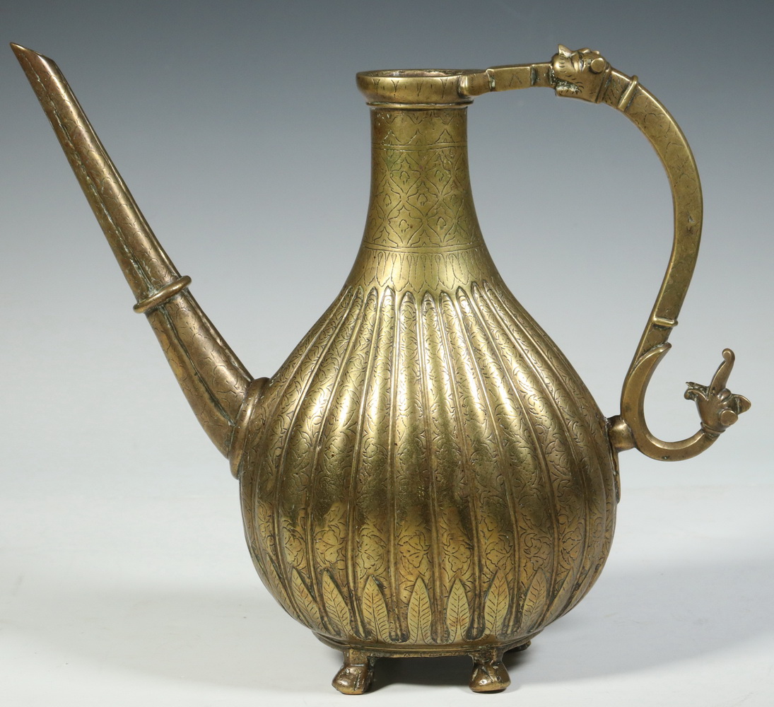 Appraisal: MUGHAL BRASS TEAPOT th c Northern Indian Mughal Heavy Cast