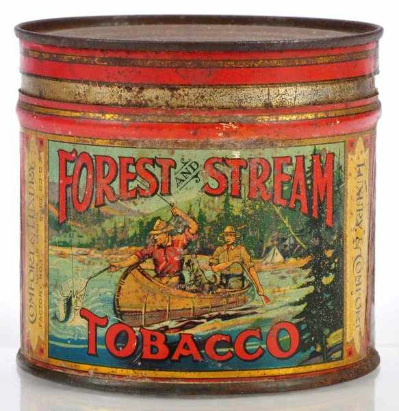 Appraisal: Forest Stream Tobacco Tin Description Rare variation size of key-wind