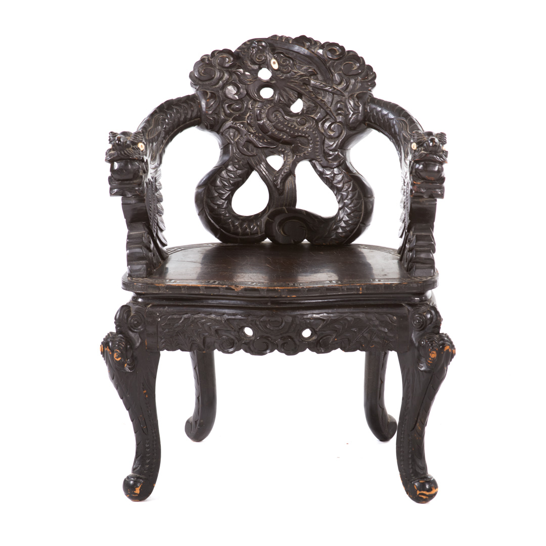 Appraisal: Chinese Export dragon carved hardwood armchair early th century in