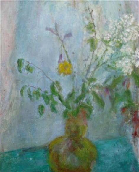 Appraisal: Sylvia Levine - Still life of flowers in an ochre