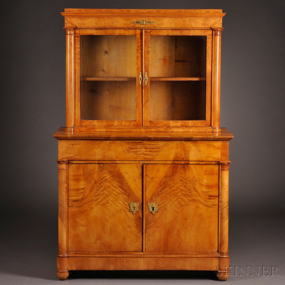 Appraisal: Biedermeier-style Maple-veneer Two-part Cabinet Germany late th century the upper