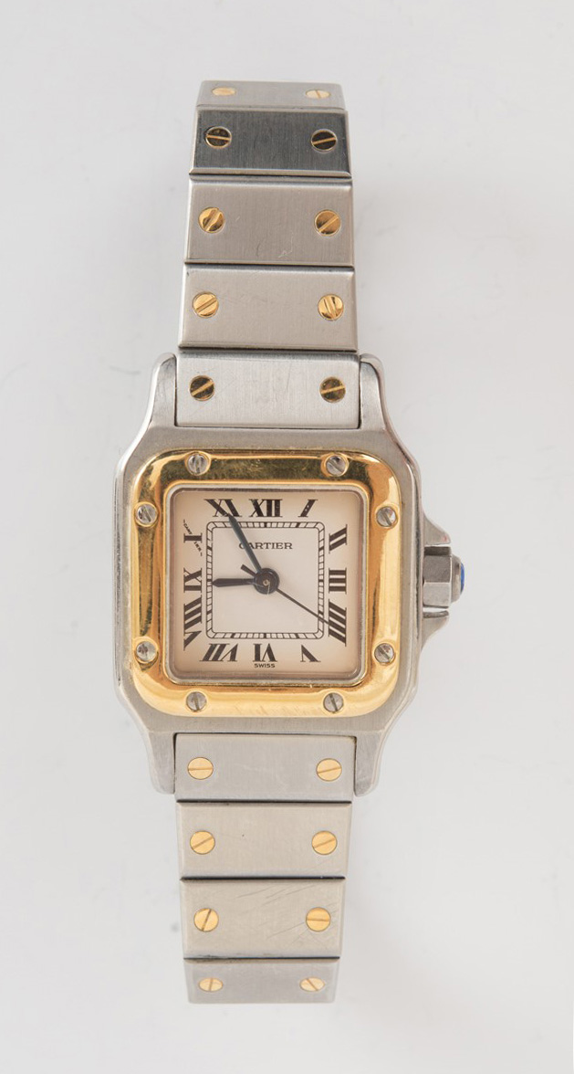 Appraisal: CARTIER STAINLESS STEEL AND K YELLOW GOLD SANTOS WATCH With