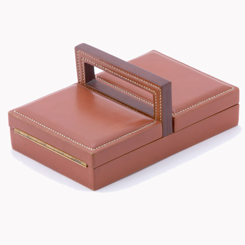 Appraisal: PAUL DUPRE-LAFON HERMES Card-carrying case covered in stitched tan leather