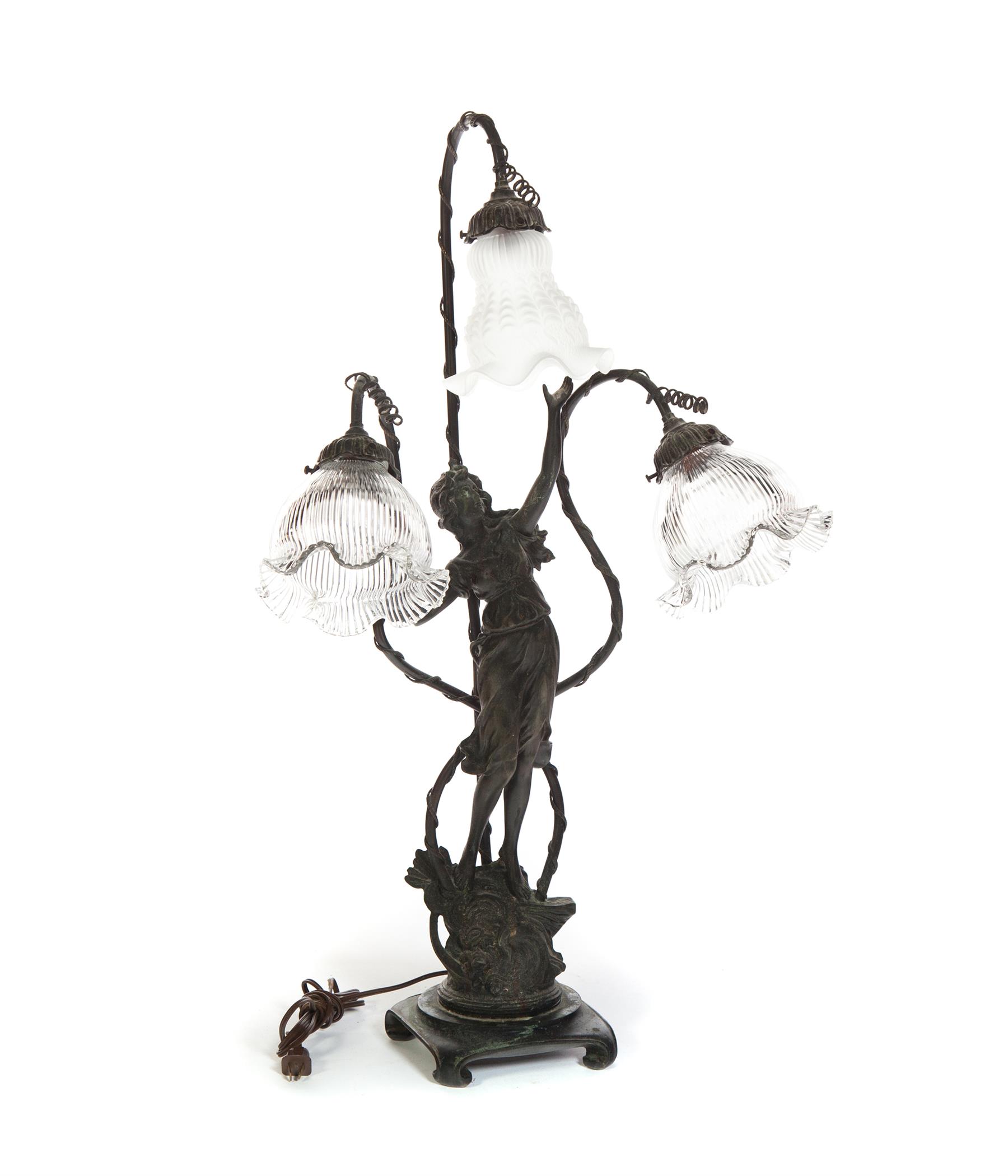 Appraisal: ART NOUVEAU-STYLE FIGURAL TABLE LAMP European th century Female musician