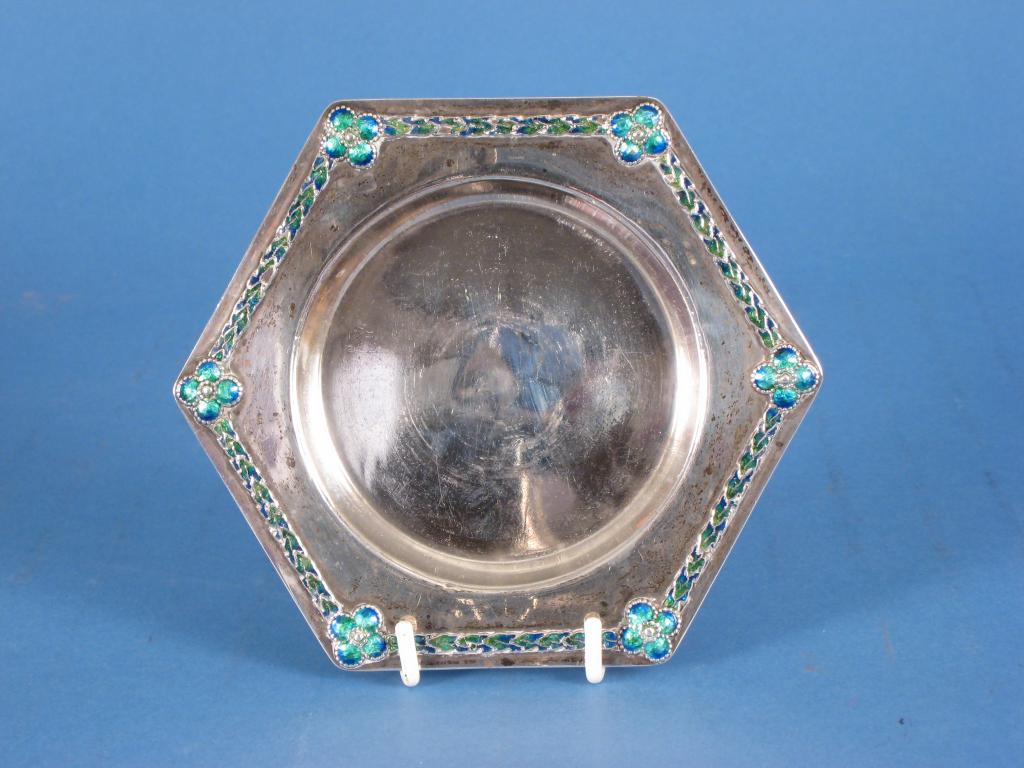 Appraisal: An Edward VII hexagonal Bowl with finely enamelled green and