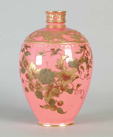 Appraisal: ROYAL CROWN DERBY VASE Pink glazed background gilt with some