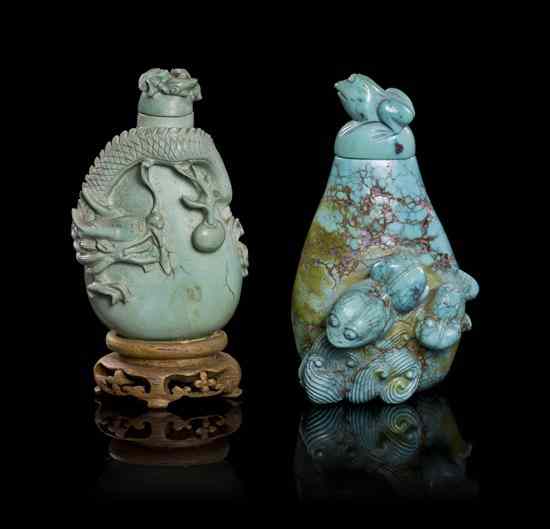 Appraisal: A Group of Two Turquoise Snuff Bottles both of compressed