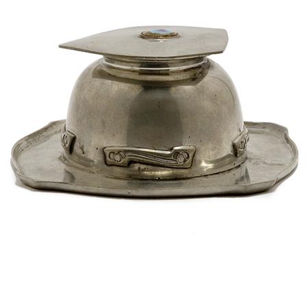 Appraisal: English Arts and Crafts Enameled Pewter Inkwell Estimate -