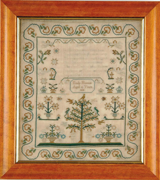 Appraisal: ADAM AND EVE NEEDLEWORK SAMPLER BY EMILY HANNAM The wide