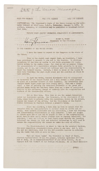 Appraisal: PLEASE GUARD AGAINST PREMATURE PUBLICATION OR ANNOUNCEMENT TRUMAN HARRY S