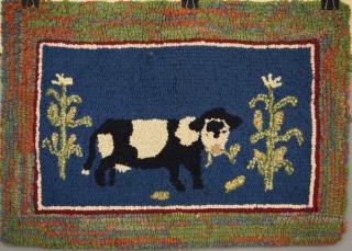 Appraisal: Hooked rug Cow and Corn An early th century Pictorial