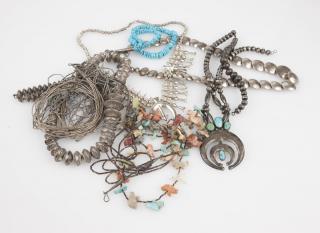 Appraisal: A group of Native American necklaces Featuring two liquid silver