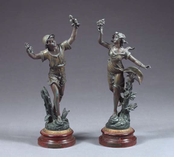 Appraisal: After Emile Bruchon French ca - Pair of Bronze-Patinated Spelter