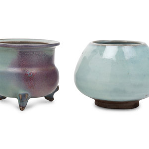 Appraisal: Two Chinese Jun Glazed Porcelain Vessels the first a bud-form