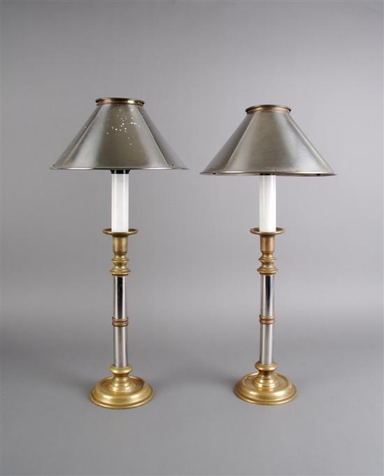 Appraisal: A Pair of Brass Lamps Height inches