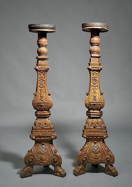 Appraisal: Pair of th C Carved Torchi res Pair of th