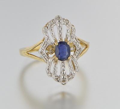 Appraisal: A Ladies' Deco Inspired Sapphire and Diamond Ring k yellow