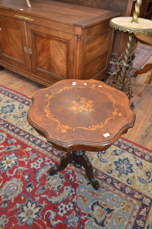 Appraisal: A SHAPED INLAID OCCASIONAL TABLE ON TRI-FOOT BASE A SHAPED