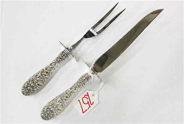 Appraisal: KIRK STIEFF REPOUSSE STERLING PIECE CARVING SET in the ''Princess''