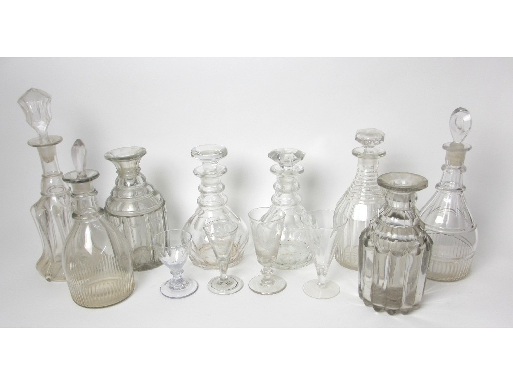 Appraisal: Eight various th century cut glass decanters and four drinking