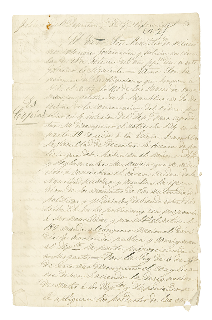 Appraisal: CALIFORNIA Arg ello Jos R Manuscript proclamation regarding the formation