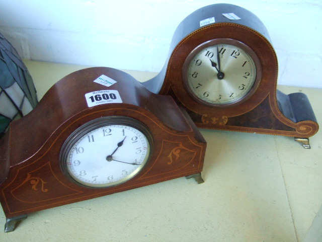 Appraisal: An Edwardian mahogany and inlaid mantel clock with domed case