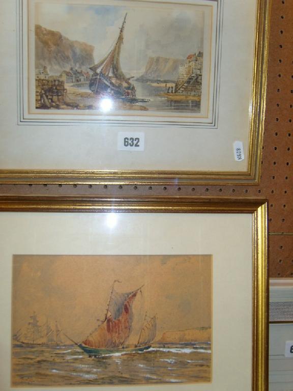 Appraisal: A th century watercolour of a coastal scene with -mast