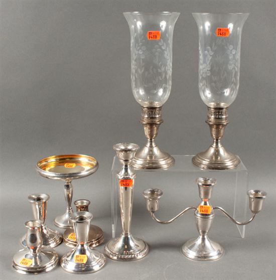 Appraisal: Assorted weighted-silver table articles including pairs of candleholders one with