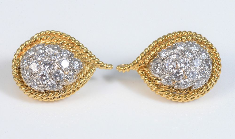 Appraisal: Pair of Karat Gold and White Gold Diamond Earrings having