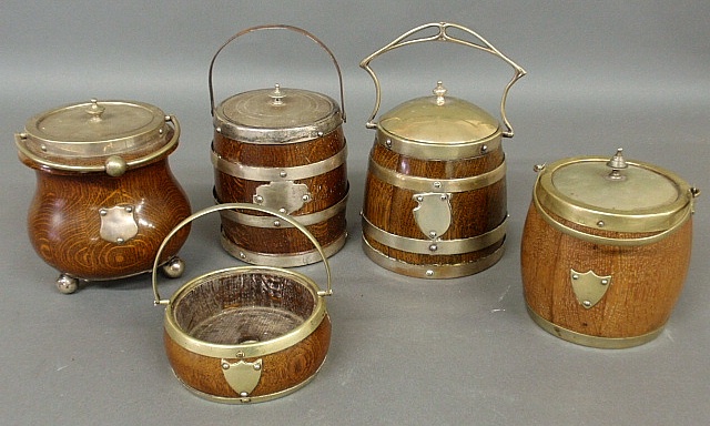 Appraisal: - Five pieces of English treenware with metal mounts c