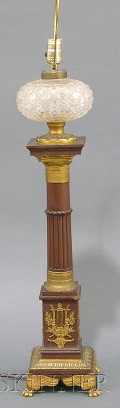 Appraisal: French Empire-style Mahogany Veneered and Ormolu-mounted Lamp Base late th