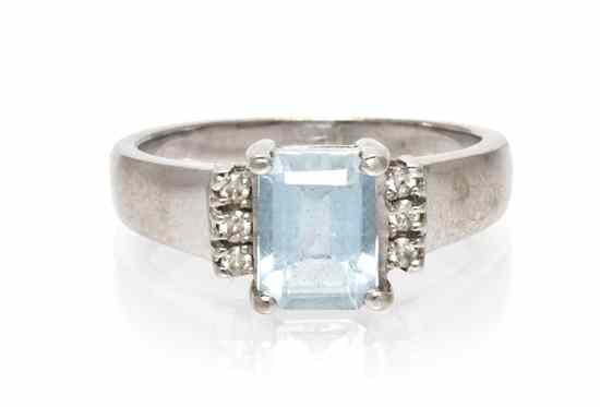 Appraisal: A Karat White Gold Aquamarine and Diamond Ring containing one