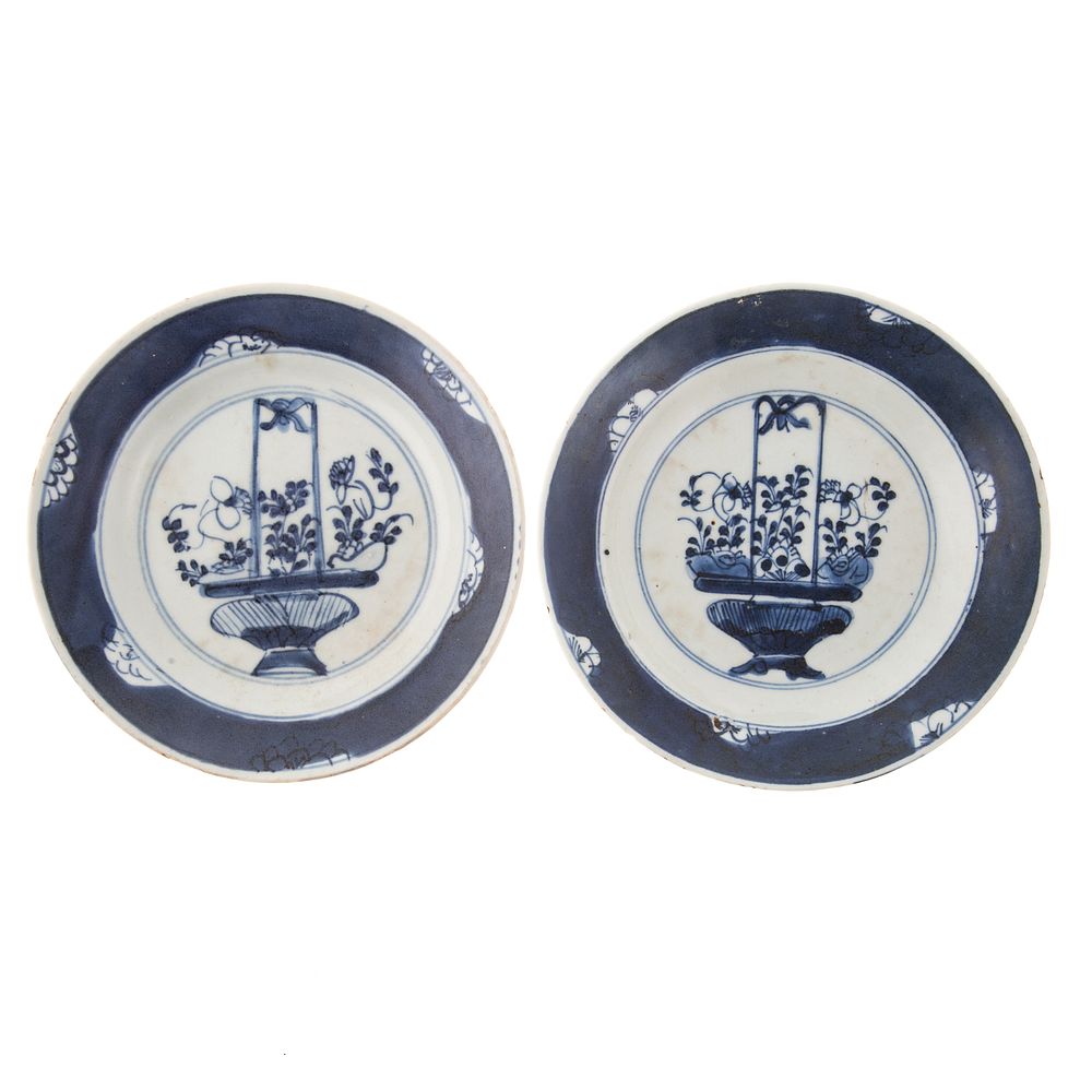 Appraisal: Pair of Chinese Export Blue White Plates Kang Xi circa