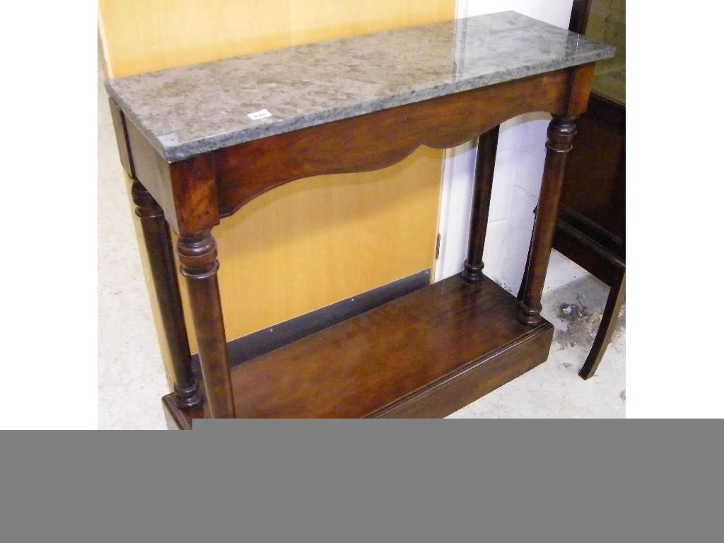 Appraisal: Regency style mahogany marble top console table with serpentine frieze