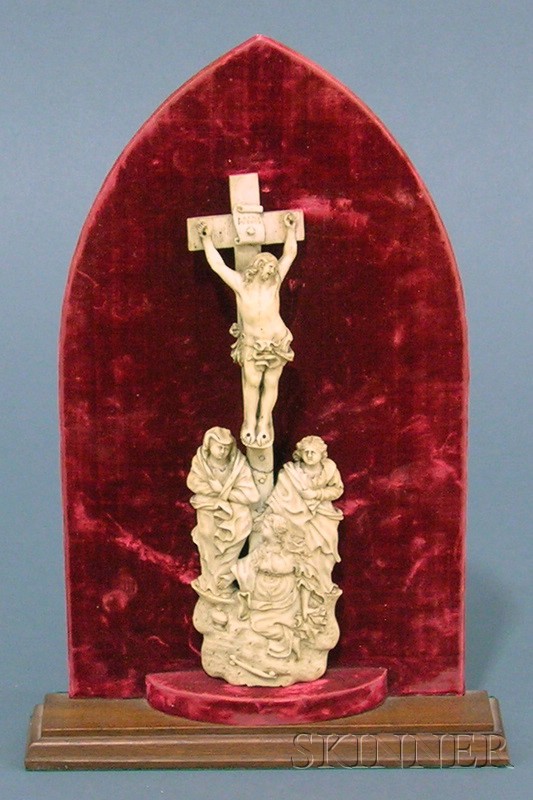 Appraisal: Continental Carved Ivory Crucifix on Stand late th century carved