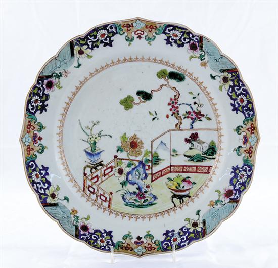 Appraisal: Chinese Export famille rose charger circa shaped and painted border